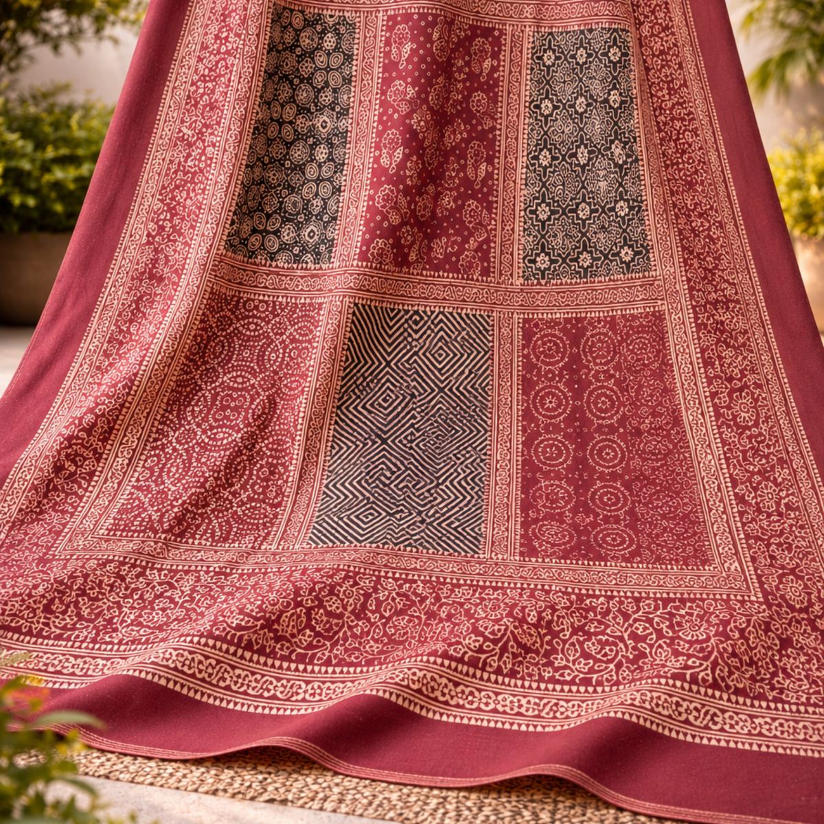 Mahroon Patchwork Ajrak Dupatta 0018