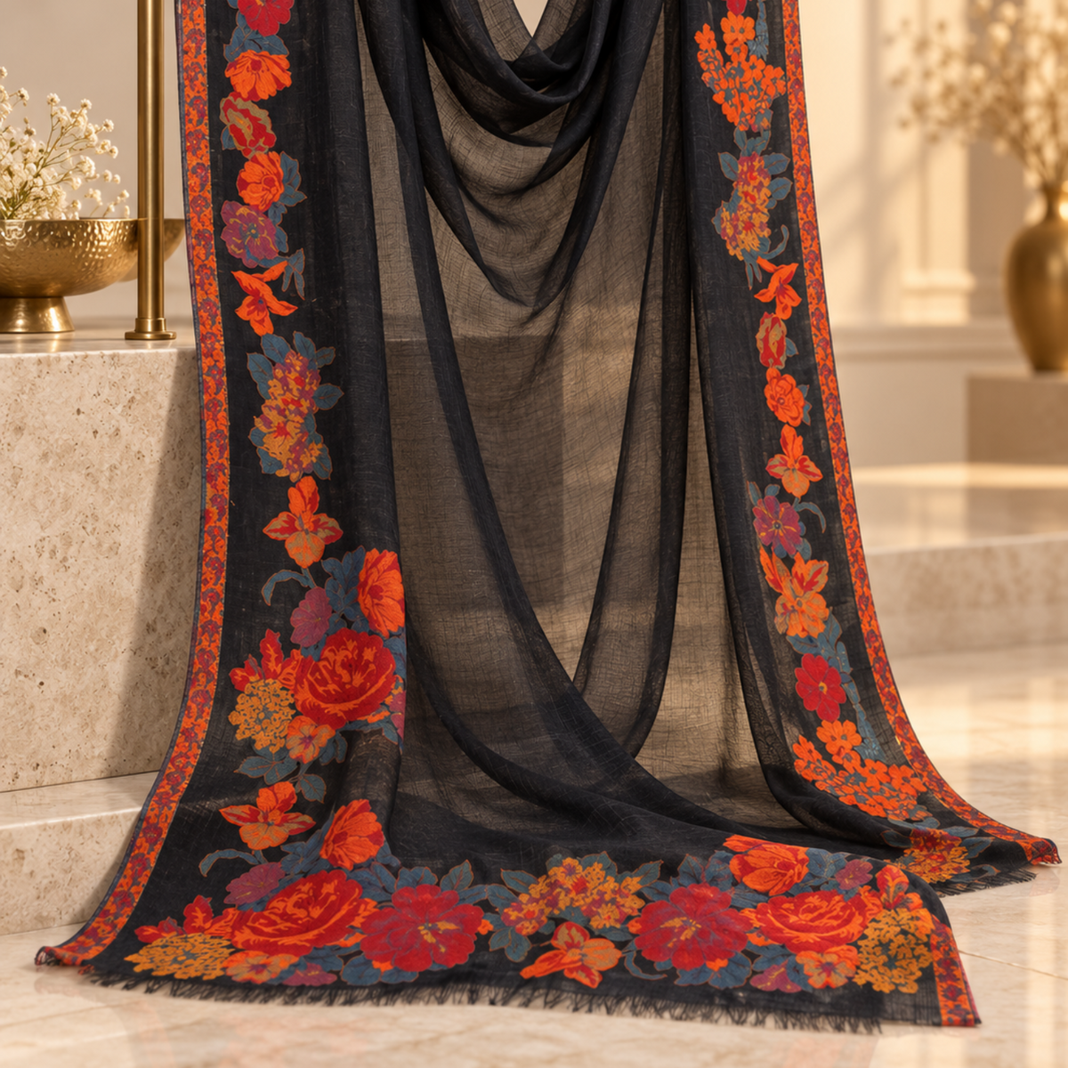Midnight Bloom Floral Stole 0923