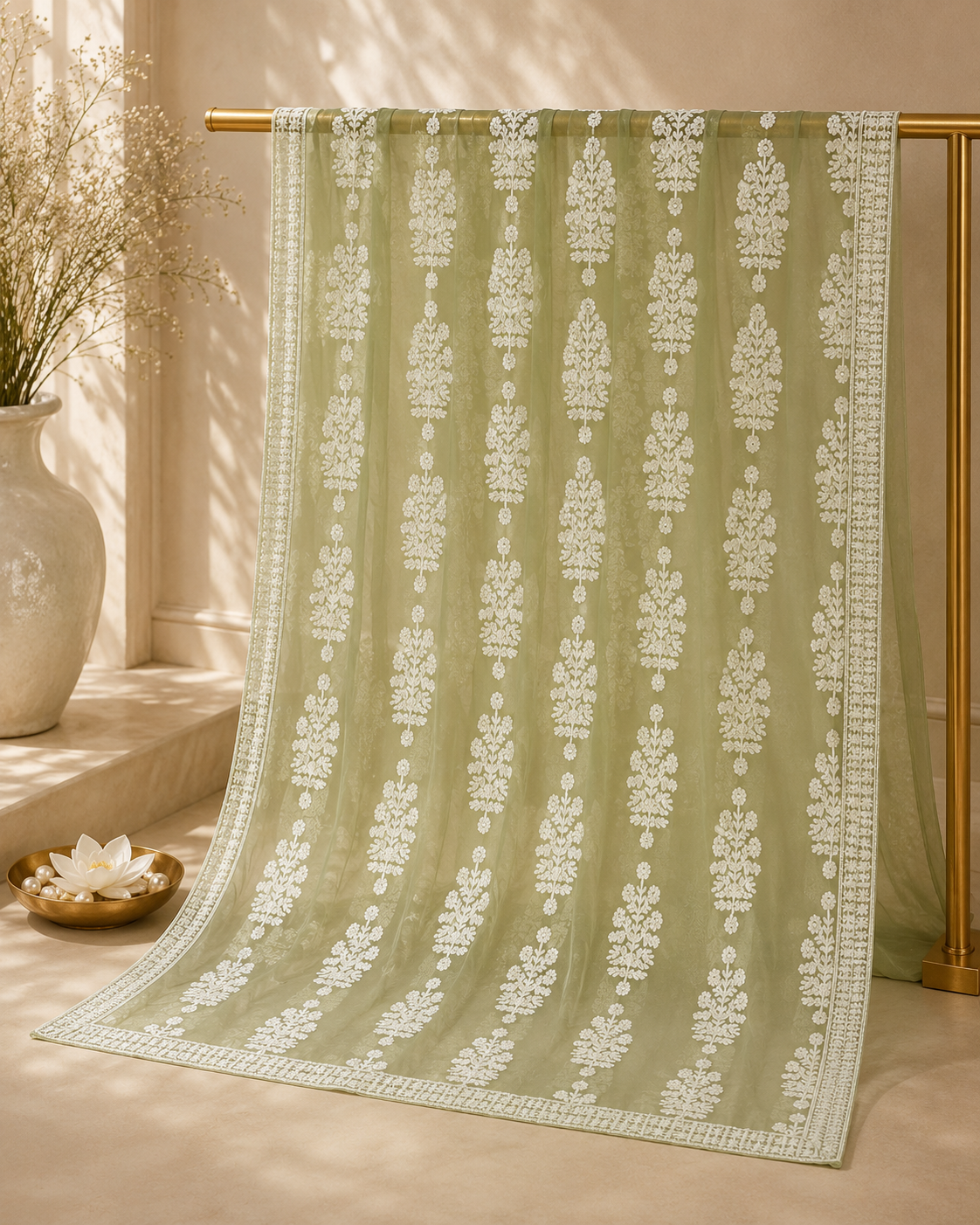 Chiffon embroidered 2 pc suit 0829 (Apple Green)