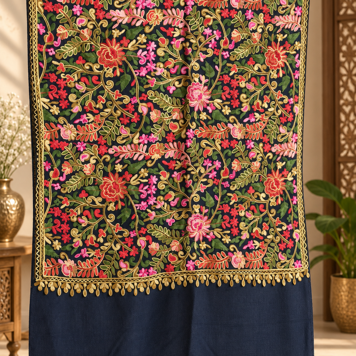 Midnight Bloom Embroidered Stole 0882