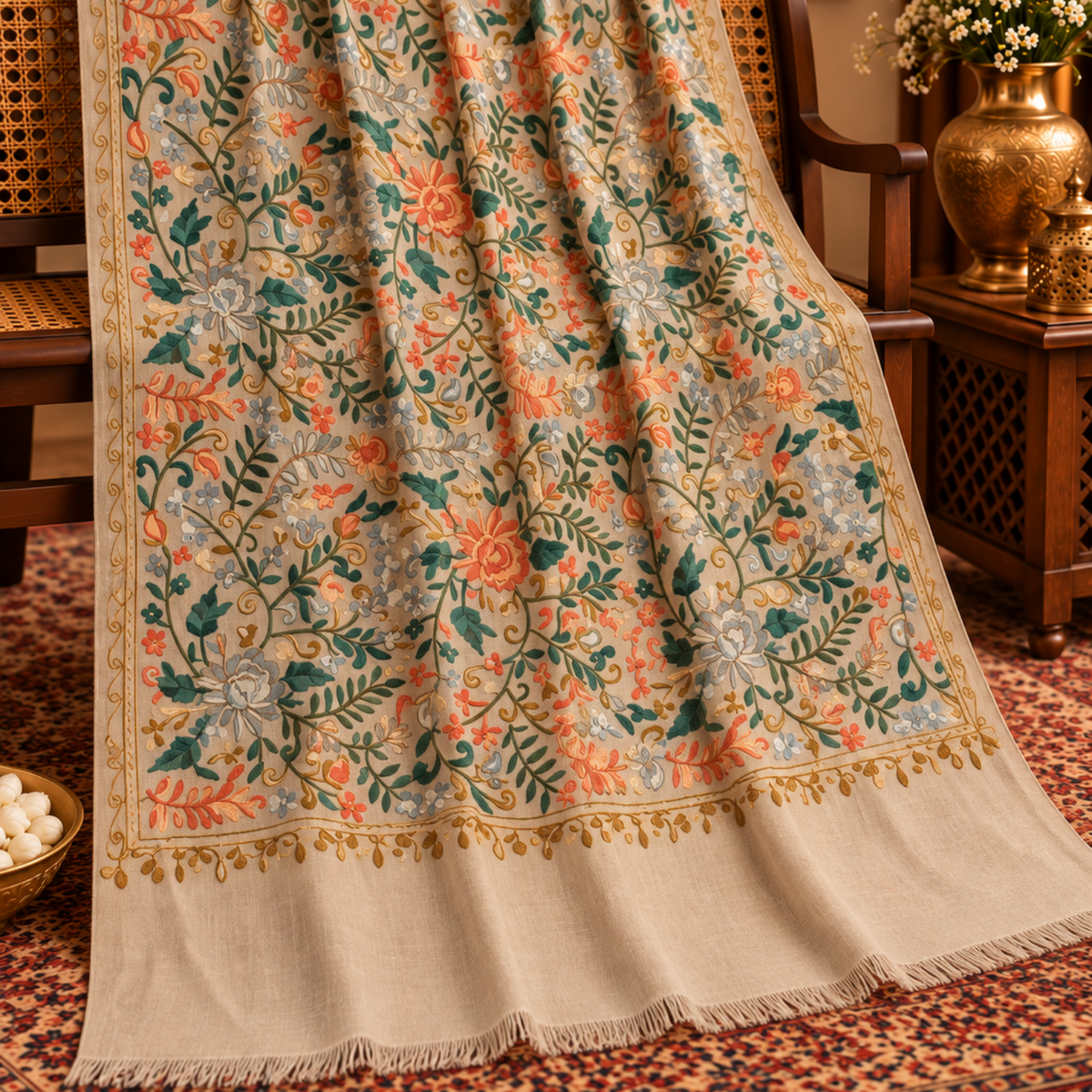 Midnight Bloom Embroidered Stole 0902