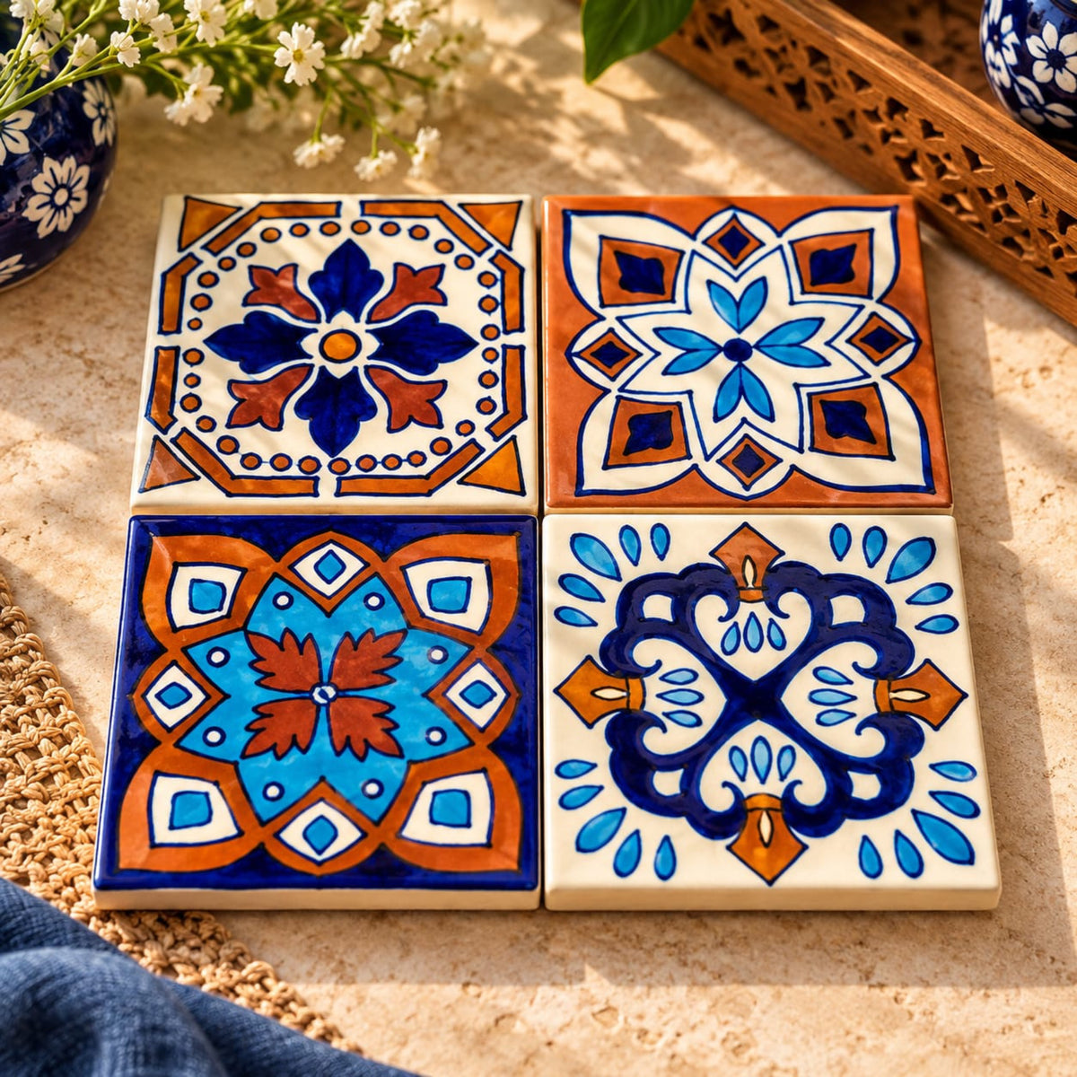 Heritage Motif Hand-Painted Ceramic Tile Set 0949