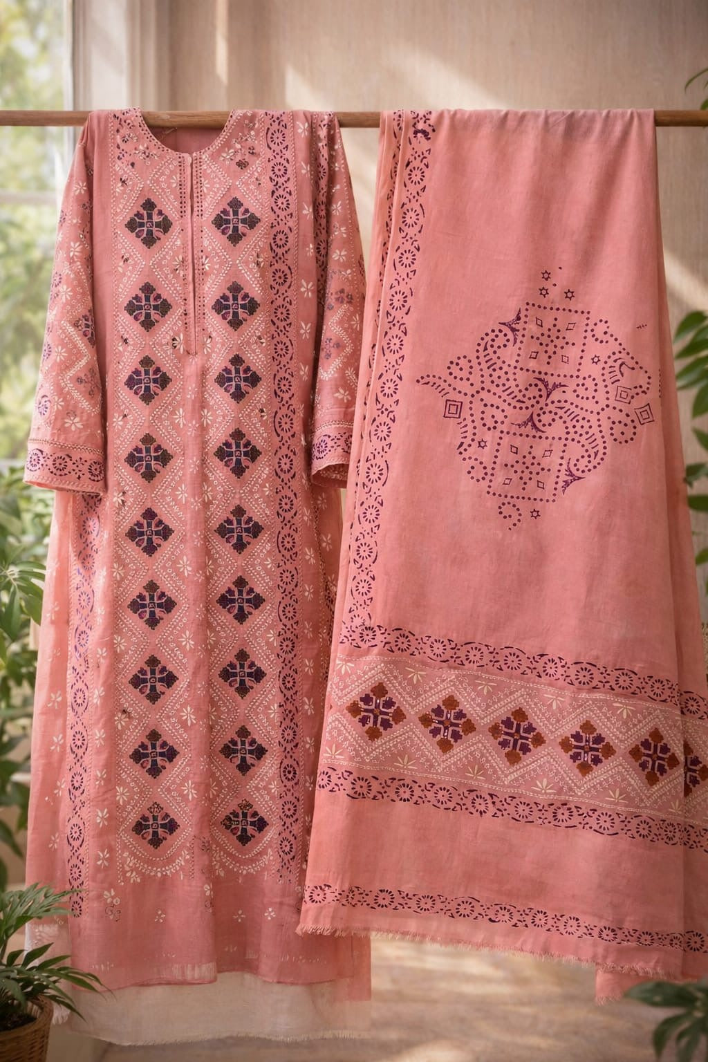 Elegant Chikankari Suit with Blockprint 0192