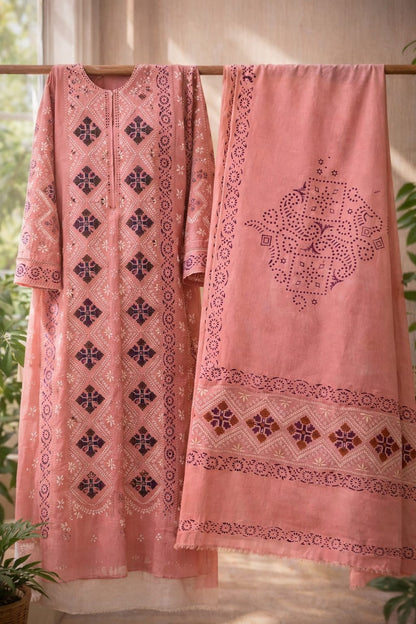 Elegant Chikankari Suit with Blockprint 0192