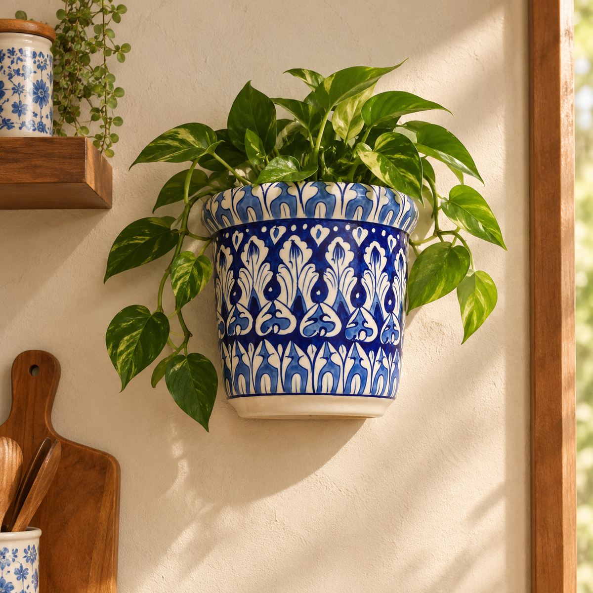 Blue Pottery Wall Planter – (0467)