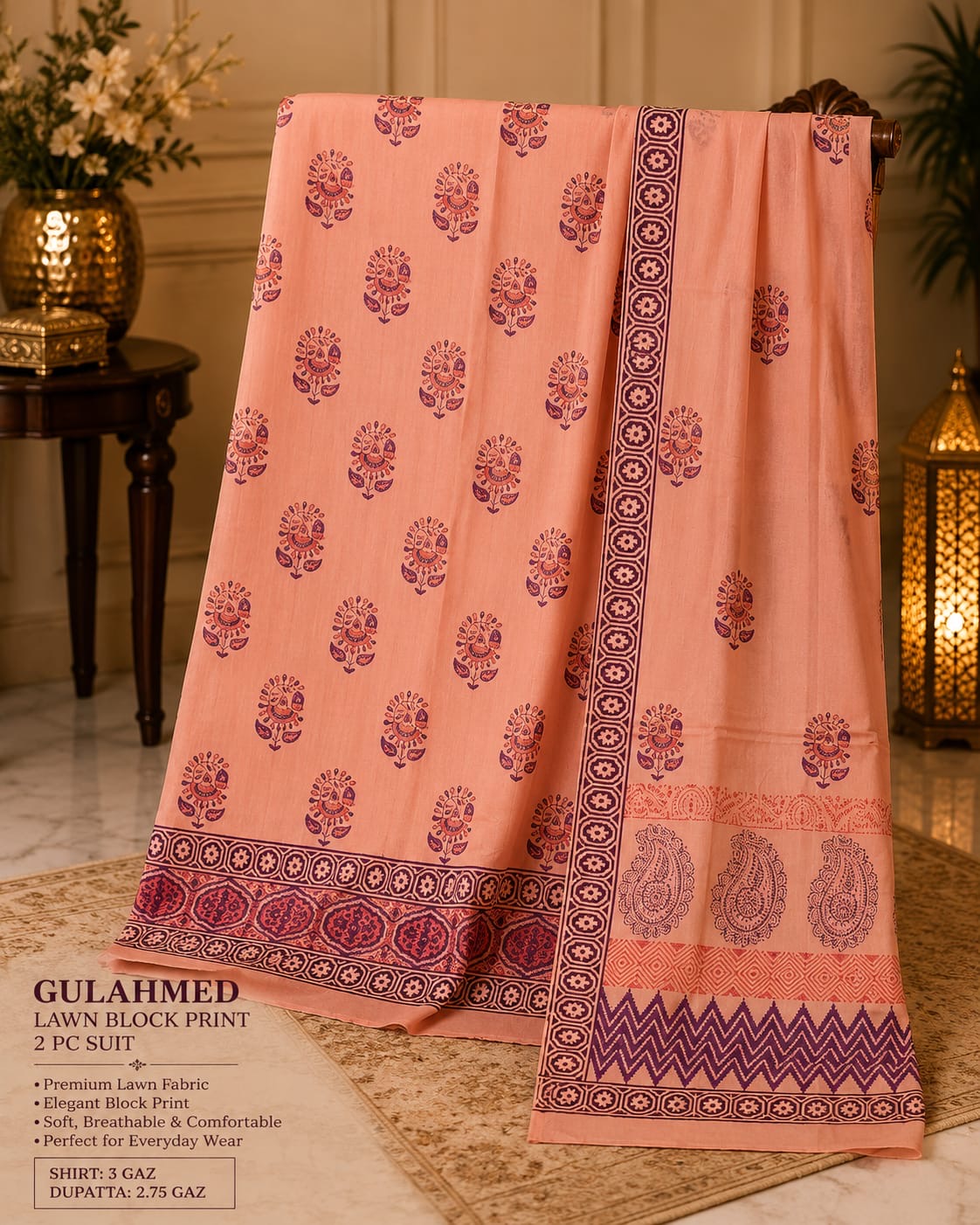 Gul Ahmed Lawn BlockPrint 2 Piece Suit 0780