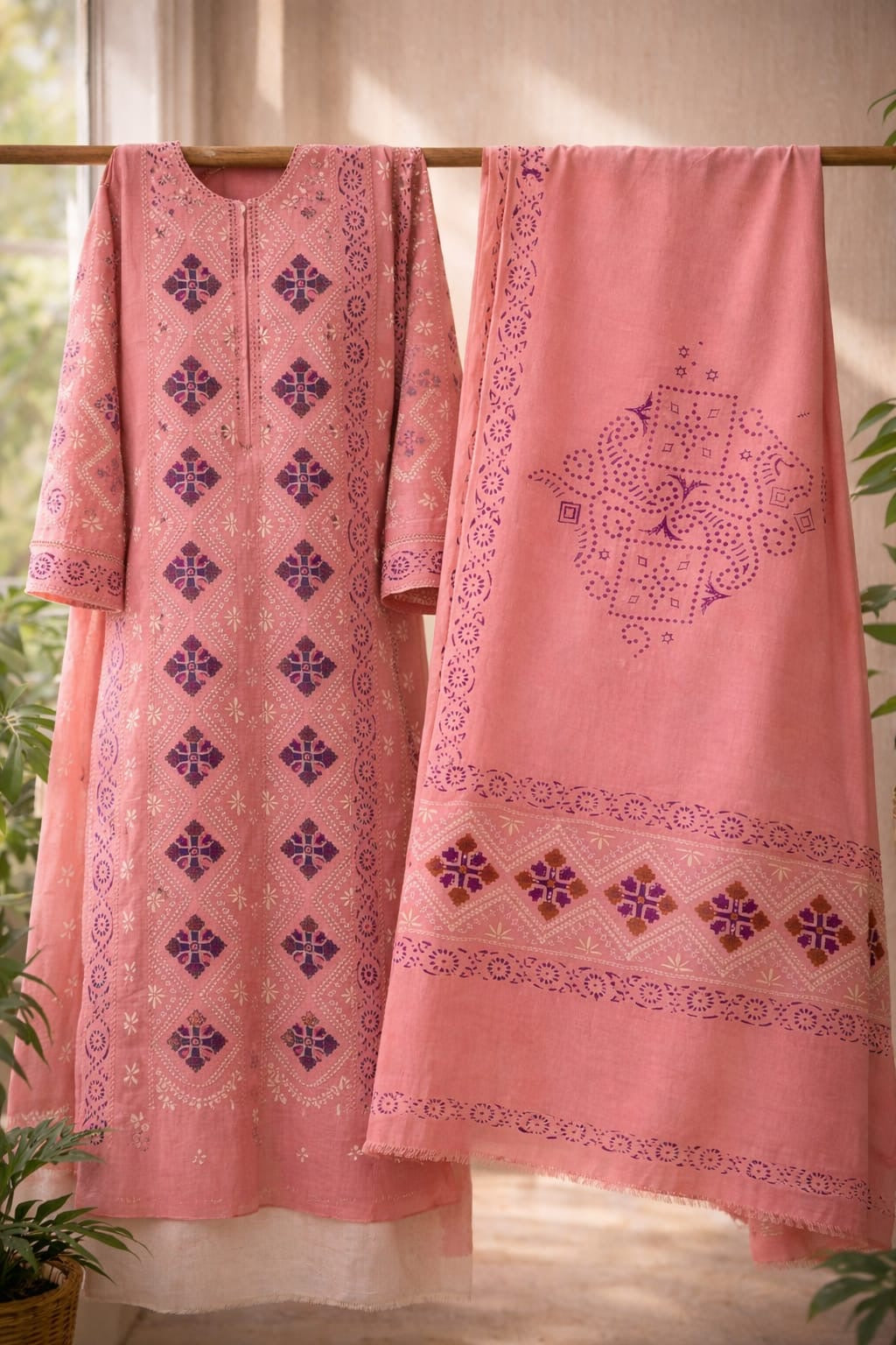 Elegant Chikankari Suit with Blockprint 0192