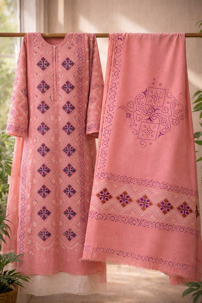 Elegant Chikankari Suit with Blockprint 0192