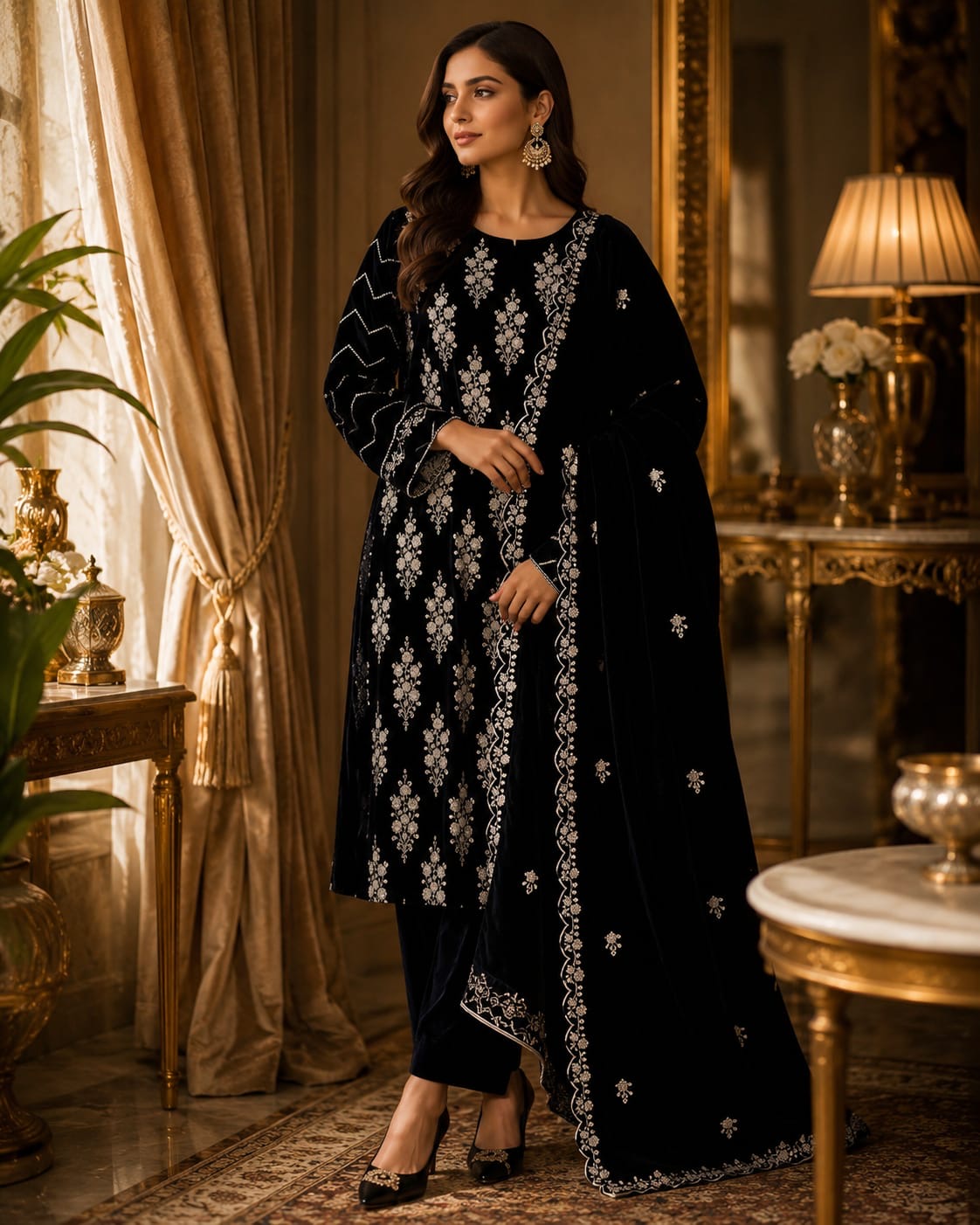 Micro Velvet Embroided 3 Piece Suit 0814