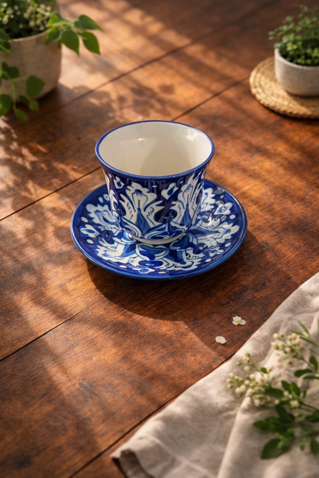 Blue Pottery Cup and Saucer 0364
