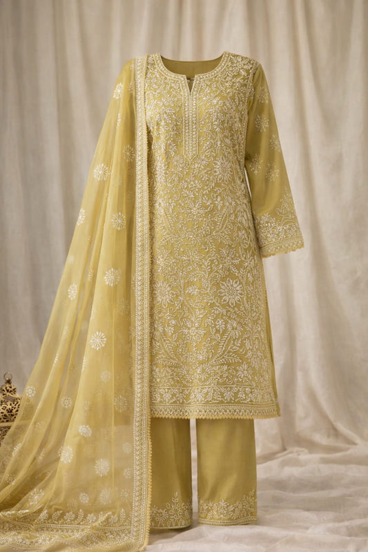 mustard yello Chiffon 2 Pc Suit 0137