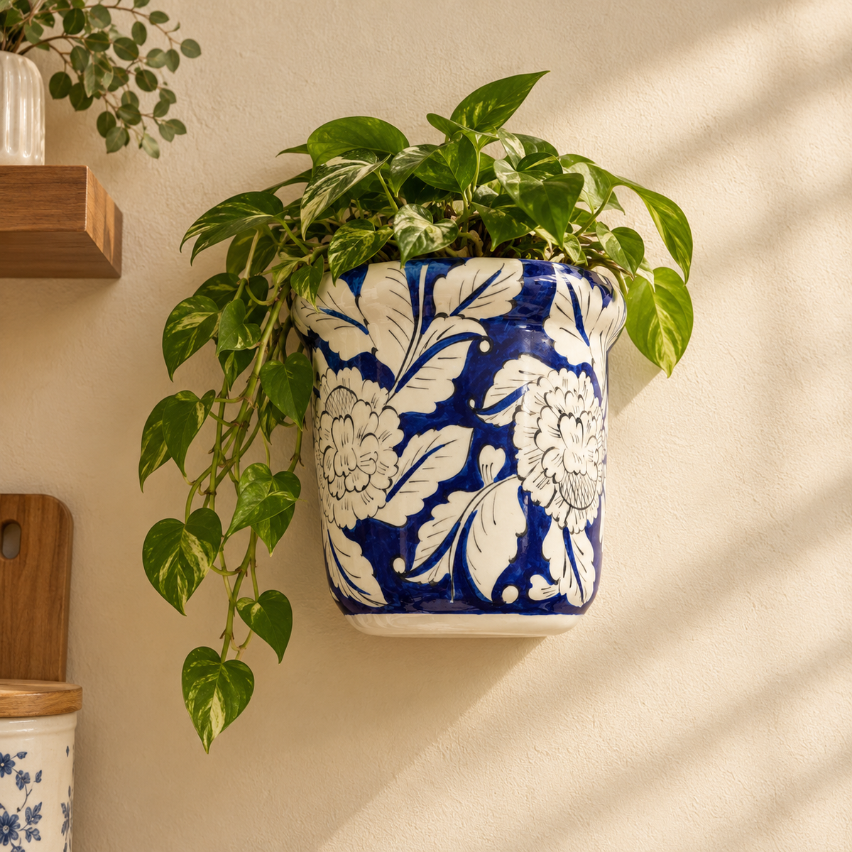 Blue Pottery Wall Planter – (0468)