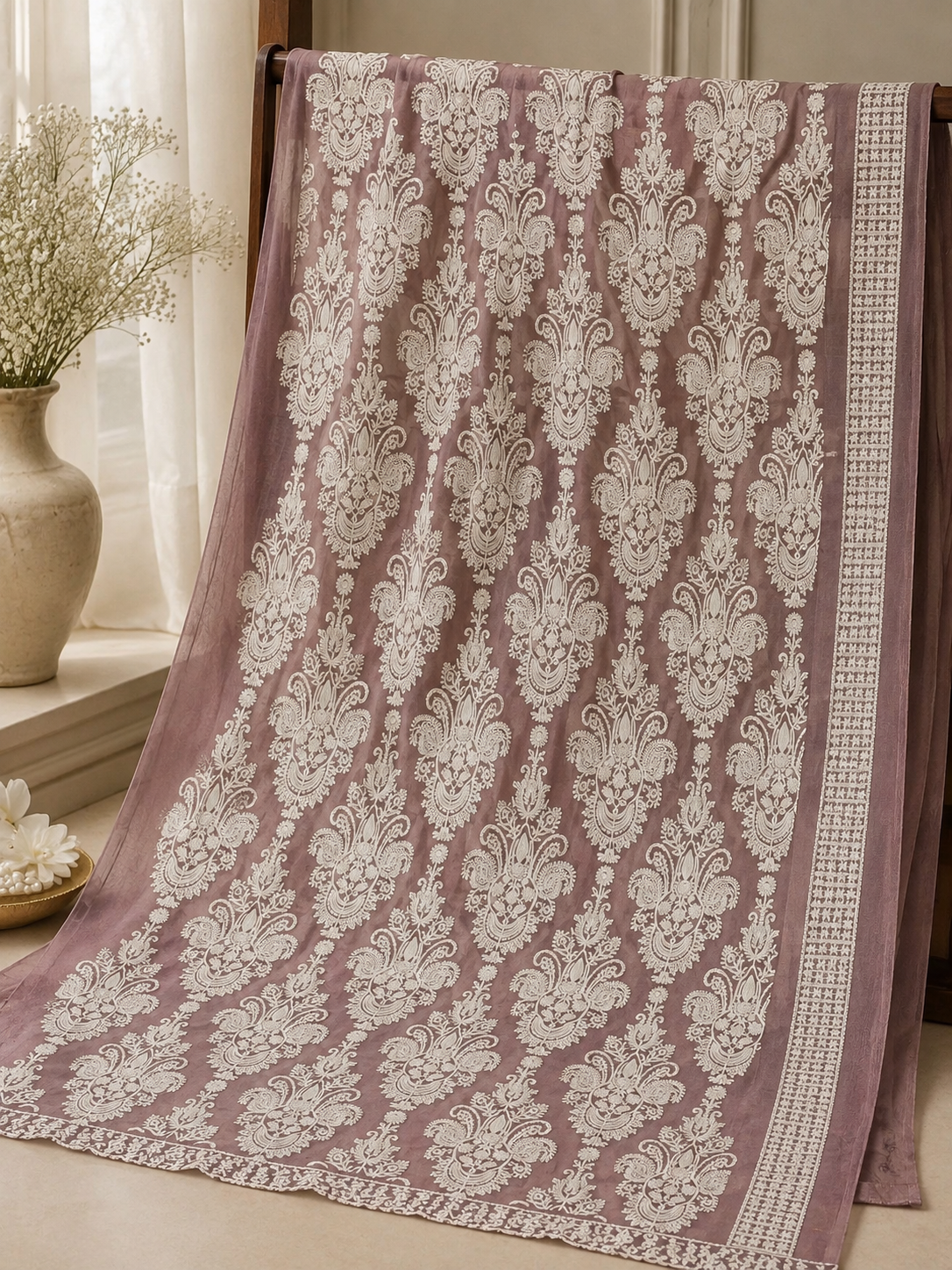 CHiffon embroidered 2 pc 0828 (Dusty Rose)