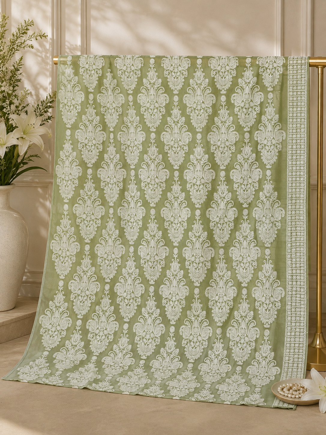 Chiffon embroidered 2 pc suit 0829 (Apple Green)