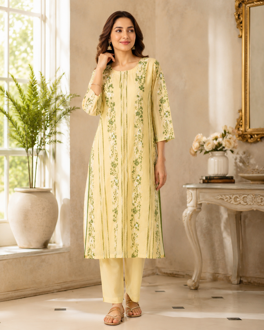 Elegant Lemon Embroidered Kurta 0835