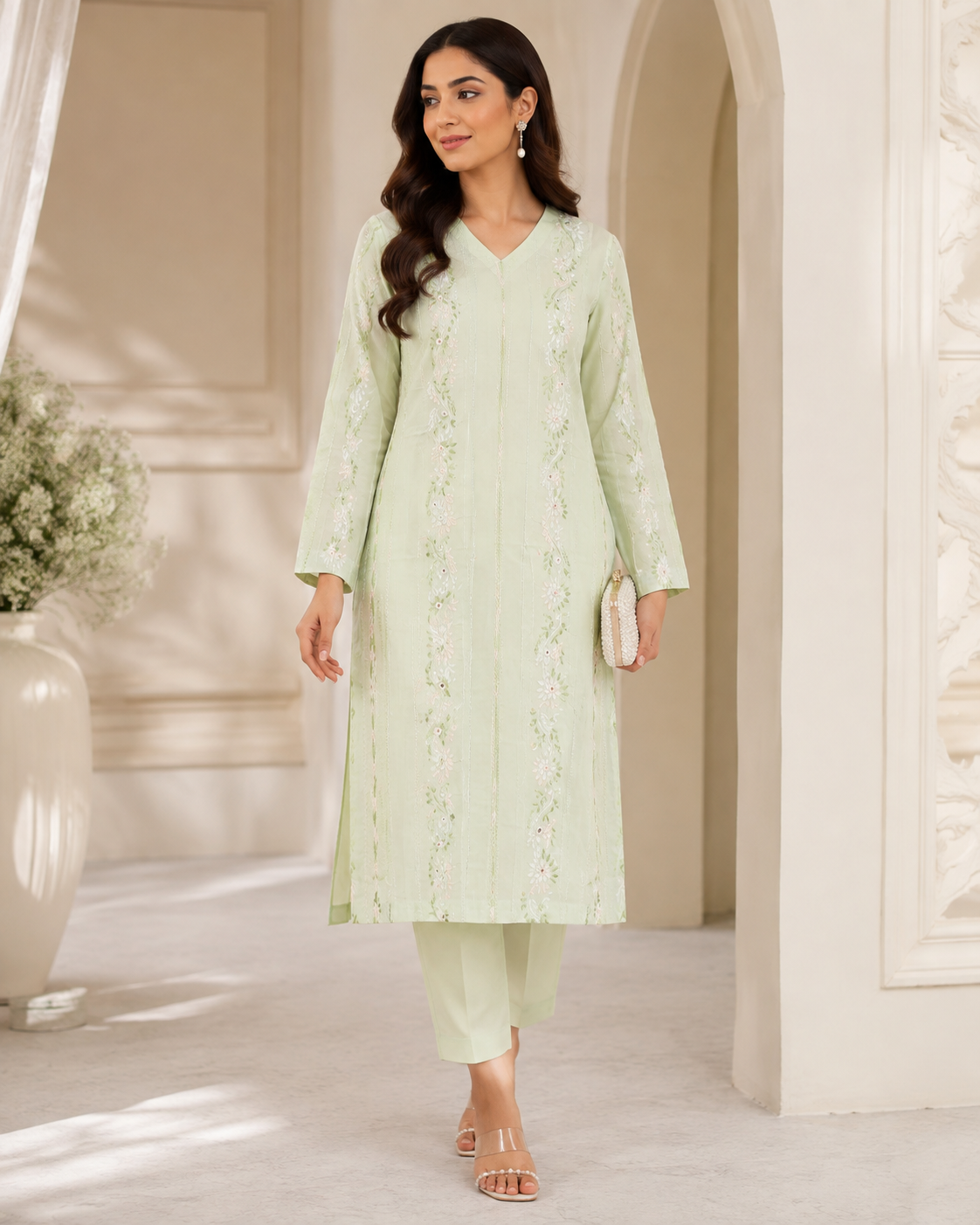 Pastel Mint Floral Embroidery 0837