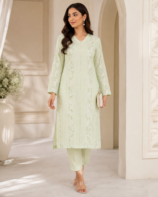 Pastel Mint Floral Embroidery 0837