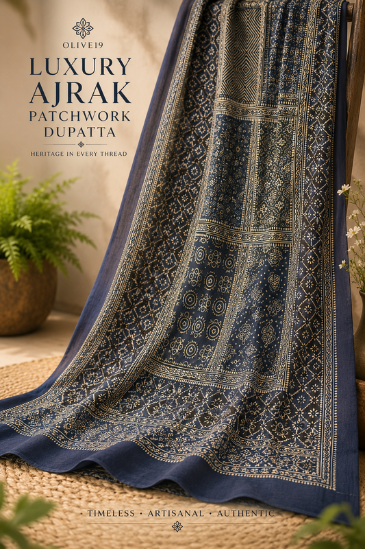 Ajrak Patch work blue dupatta 0727