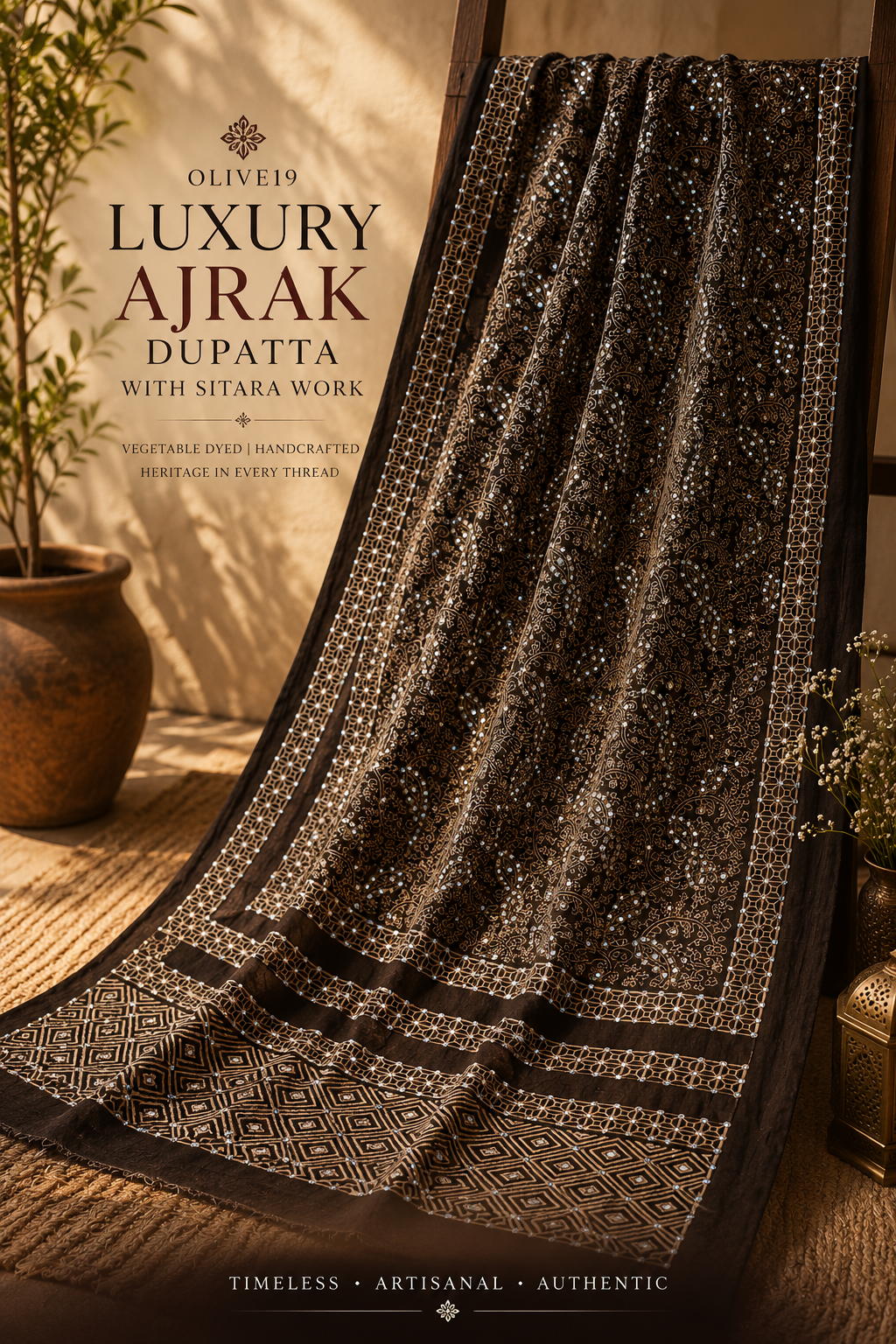 Luxury Sitara work Ajrak Dupatta 0010