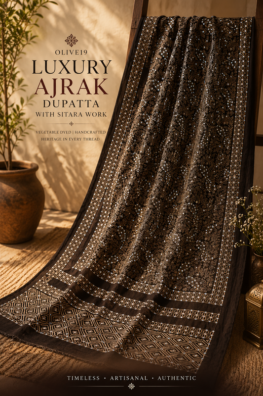 Luxury Sitara work Ajrak Dupatta 0732