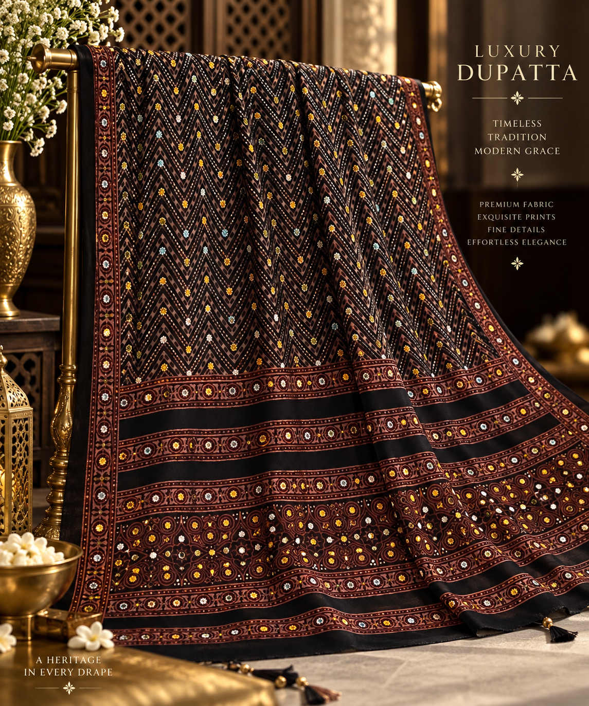Silk Dupatta with Sitara Work – 0835