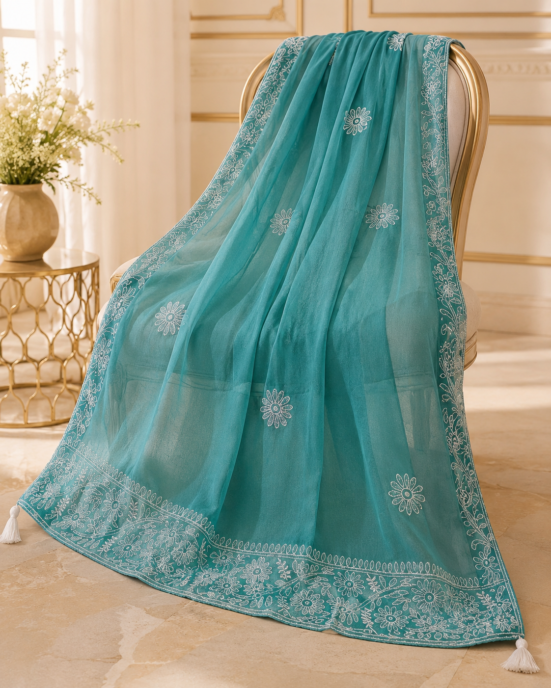 Elegant Embroidered Suit (Aqua Blue) 0839