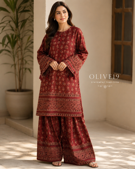 Burgundy Traditional Ajrak 0841