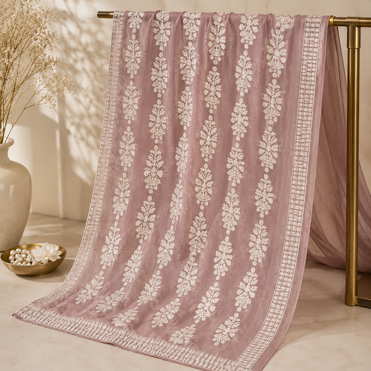 CHiffon embroidered 2 pc 0828 (Dusty Rose)