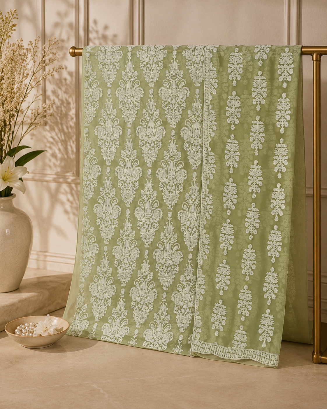 Chiffon embroidered 2 pc suit 0829 (Apple Green)