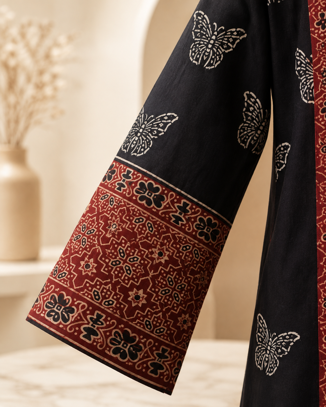 Elegant Butterfly-Print Ajrak Kurta 0834