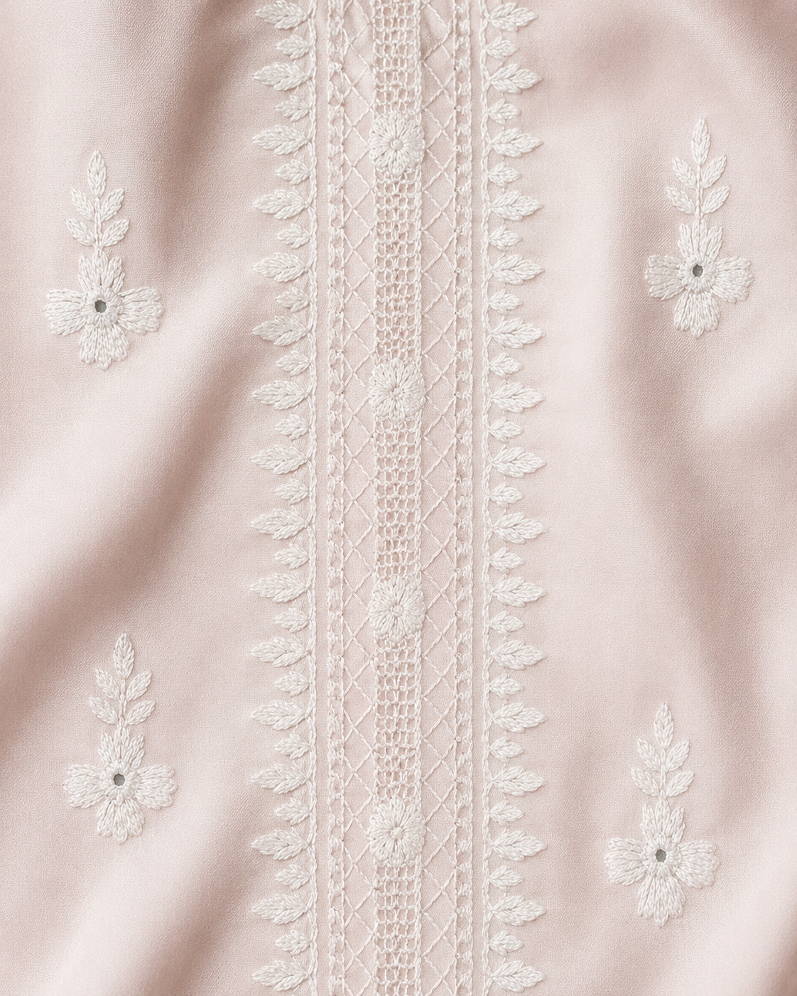 White Floral Embroidery on Blush 0836