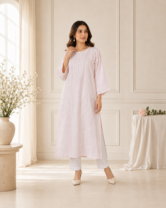 Floral Embroidery on Blush Pink 0836