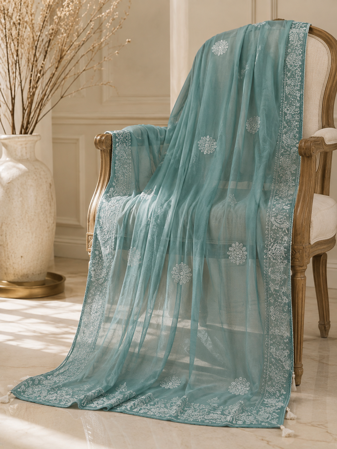 Chiffon Embroidered suit (Seafoam Green) 0838