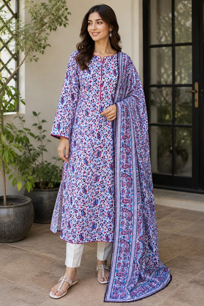 Block print 2 pc stitched suit 001004