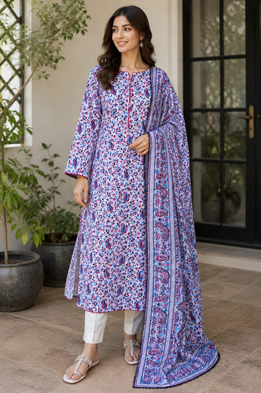 Block print 2 pc stitched suit 001004