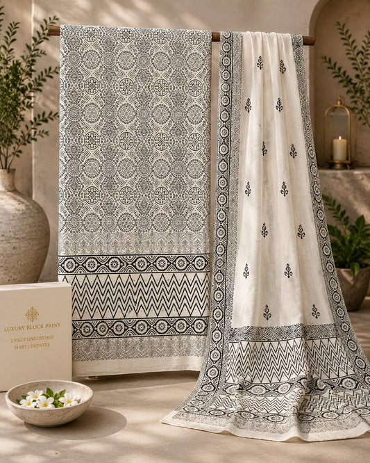 Premium Lawn 2 pc block print suit (unstitched) 00676