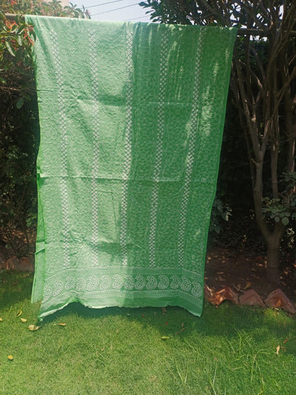 Green embroidered fabric in garden sunlight (2 pc ) 657