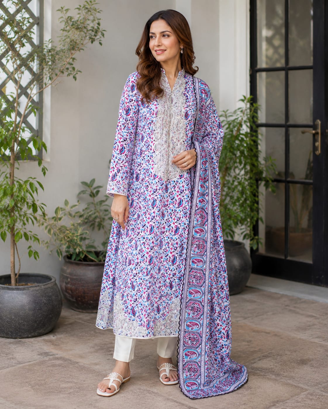 2 pc stitched block print suit 001003