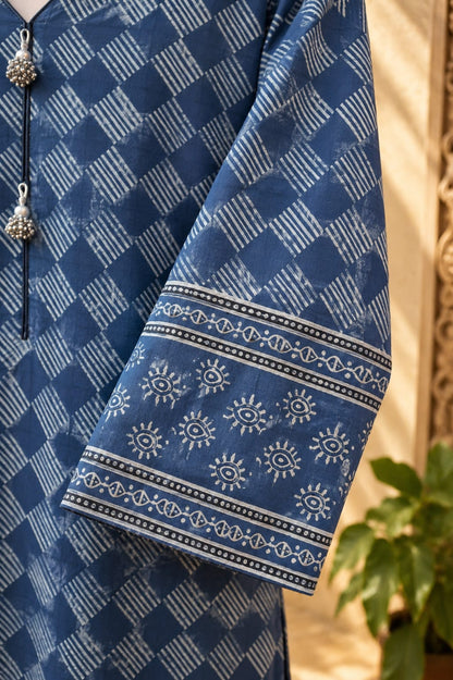 Blue Ajrak 2 pc stitched suit 001006