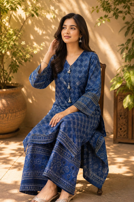 Blue Ajrak 2 pc stitched suit 00651