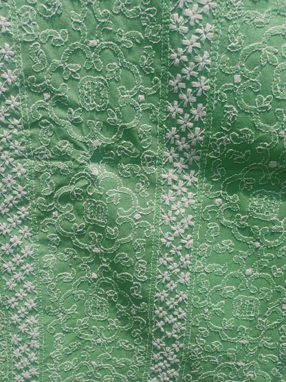 Green embroidered fabric in garden sunlight (2 pc ) 657