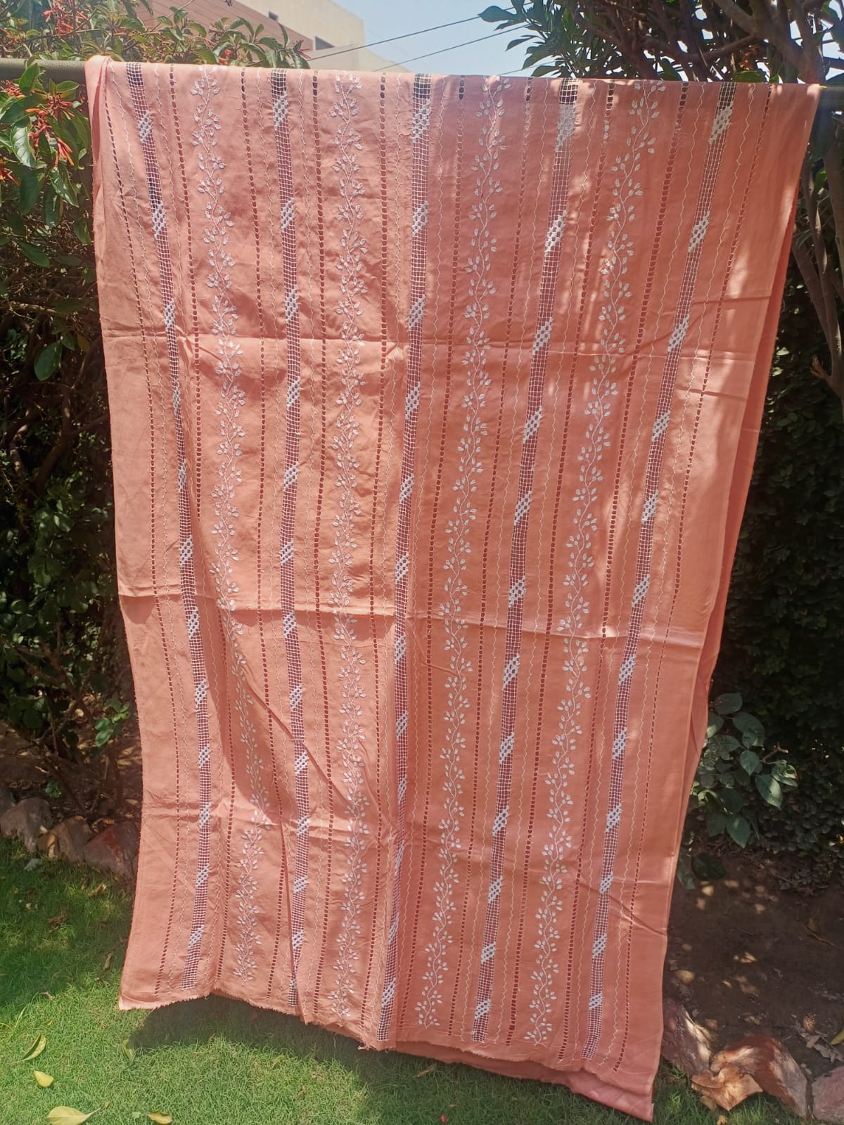 Peach fabric in serene garden 0658