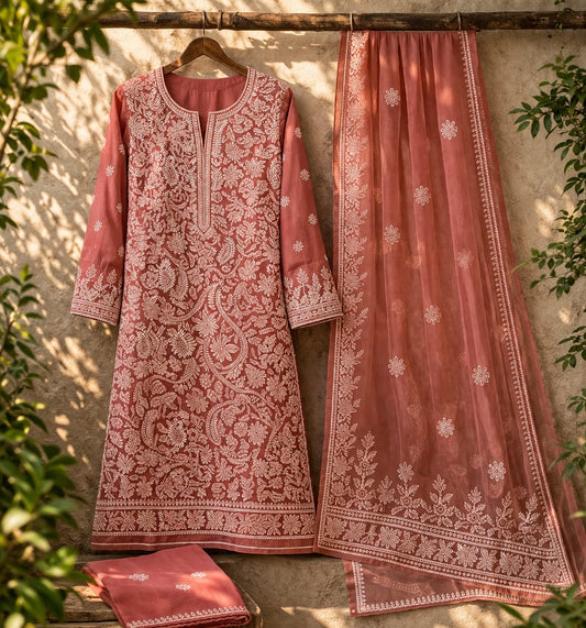Peach Chiffon 2 Pc Suit 0144