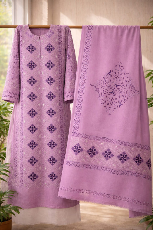 Elegant Chikankari + block print 2PC Suit 012