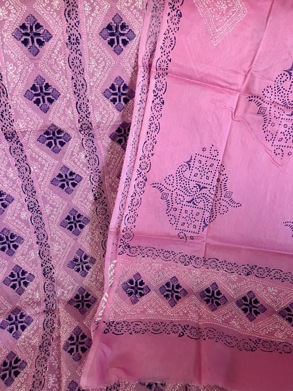 Elegant Chikankari + block print 2PC Suit 0197