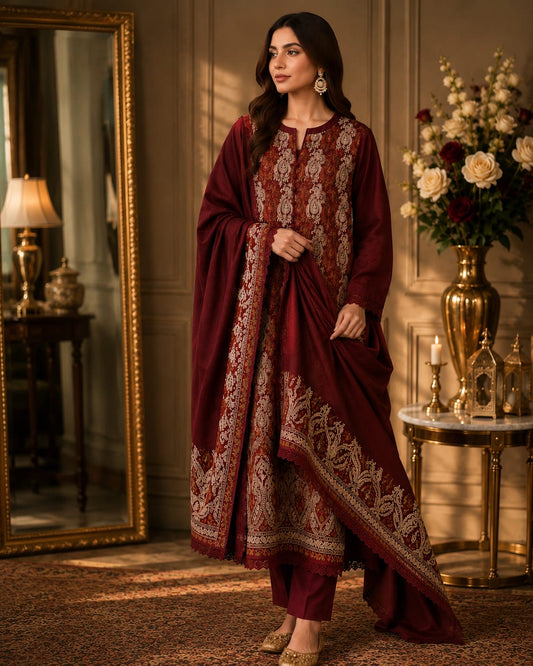 Wool Pashmina 3 Piece Suit 0813