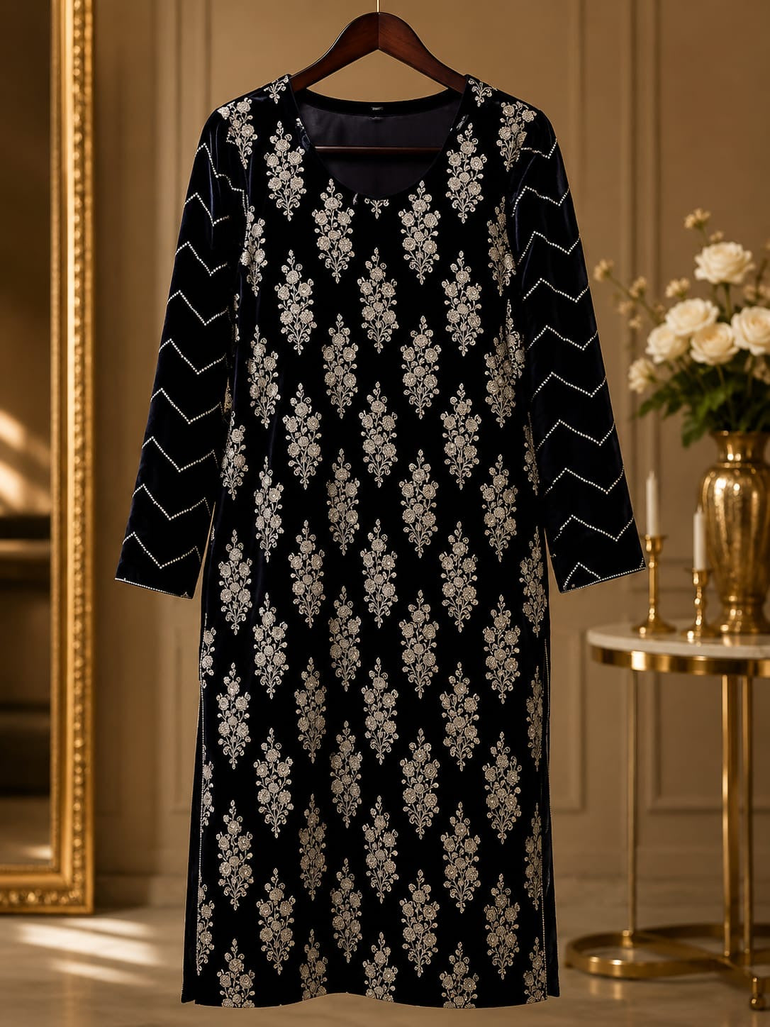 Micro Velvet Embroided 3 Piece Suit 0814