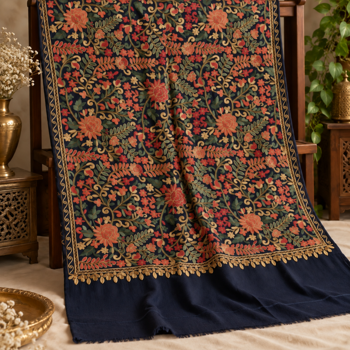 Midnight Bloom Embroidered Stole 0883