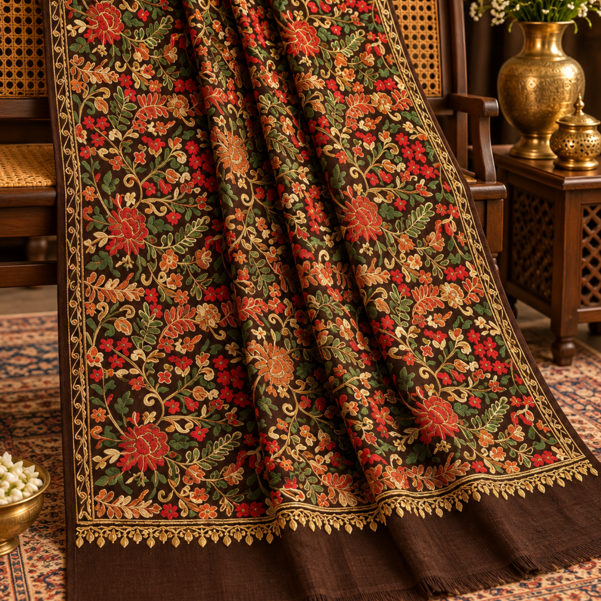 Midnight Bloom Embroidered Stole 0901