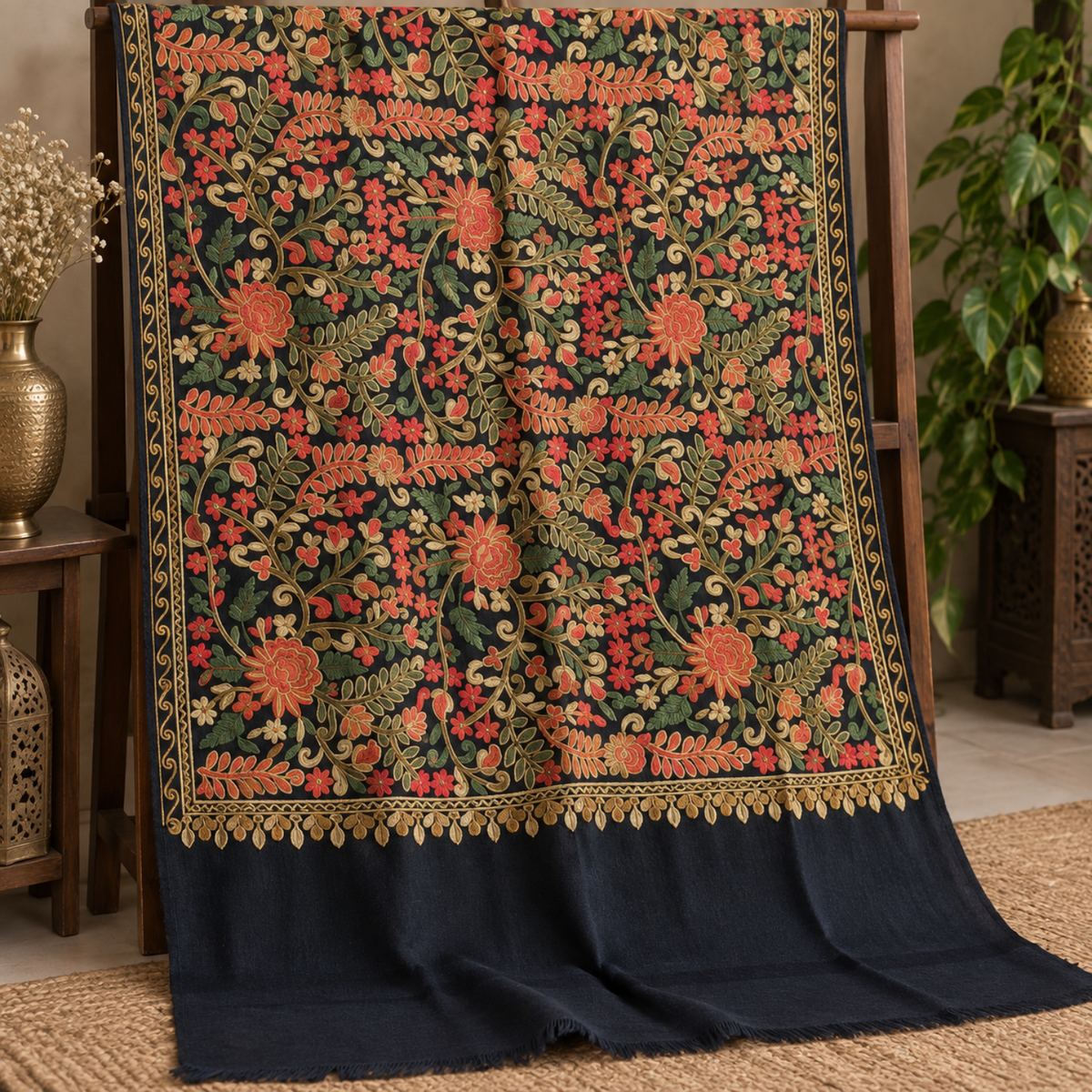 Midnight Bloom Embroidered Stole 0884